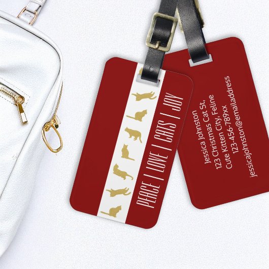 Moderne Rood Wit Goud Katten Kerstmis Bagagelabel