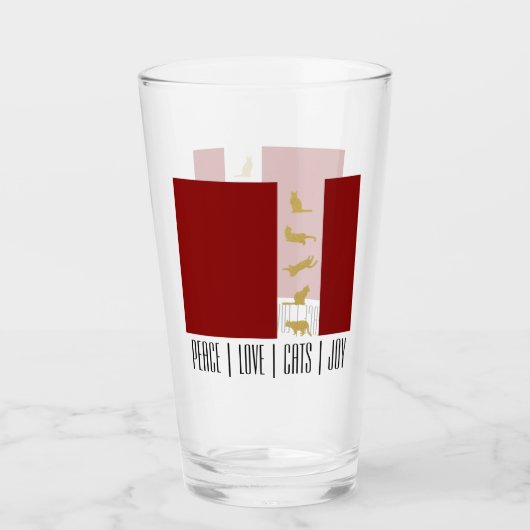 Moderne Rood Wit Goud Katten Kerstmis Glas (Voorkant)