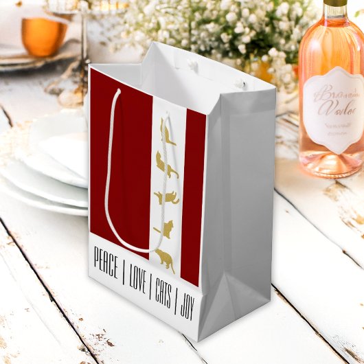 Moderne Rood Wit Goud Katten Kerstmis Medium Cadeauzakje