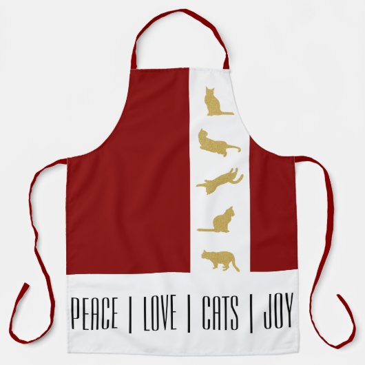 Moderne Rood Wit Goud Katten Kerstmis Schort (Voorkant)