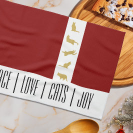 Moderne Rood Wit Goud Katten Kerstmis Theedoek