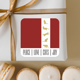 Moderne Rood Wit Goud Katten Kerstmis Vierkante Sticker