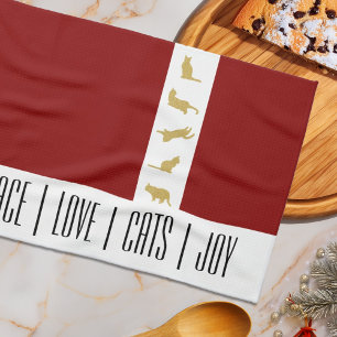 Moderne Rood Wit Goud Kattenliefhebber Kerstmis Theedoek
