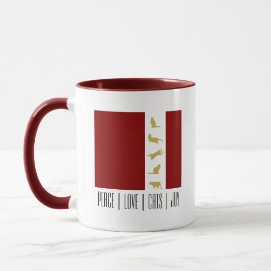 Moderne Rood Wit Goud Kerst Kat Koffie Mok (Links)
