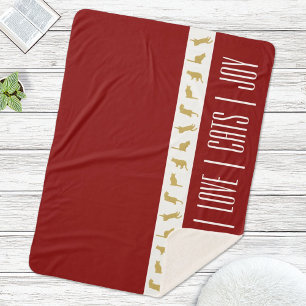 Moderne Rood Wit Goud Kerstmis Kat Sherpa Deken