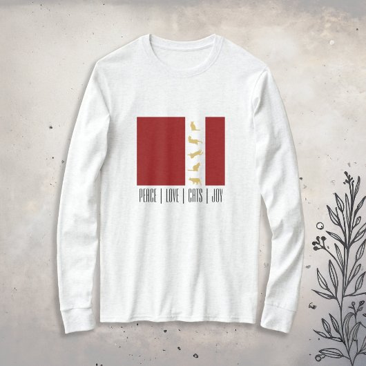 Moderne Rood Wit Goud Kerstmis Kat T-shirt