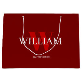 Moderne Rood & Wit Minimalistische Monogrammed Gif Groot Cadeauzakje