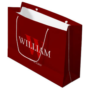 Moderne Rood & Wit Minimalistische Monogrammed Gif Groot Cadeauzakje