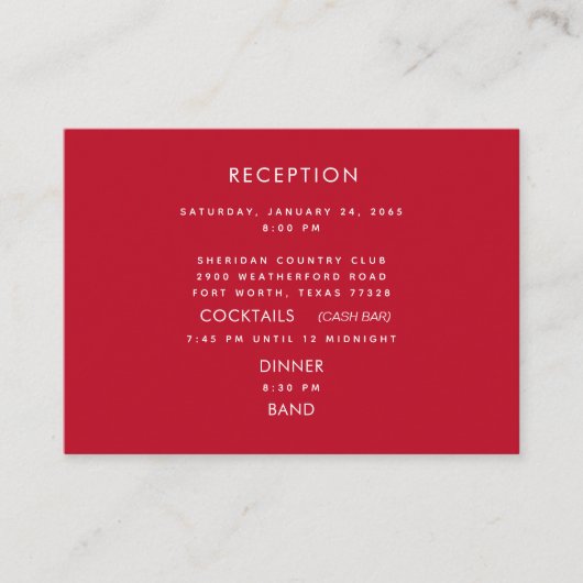 Moderne Rood & Wit Receptie Cash Bar Wedding Encl Informatiekaartje (Voorkant)