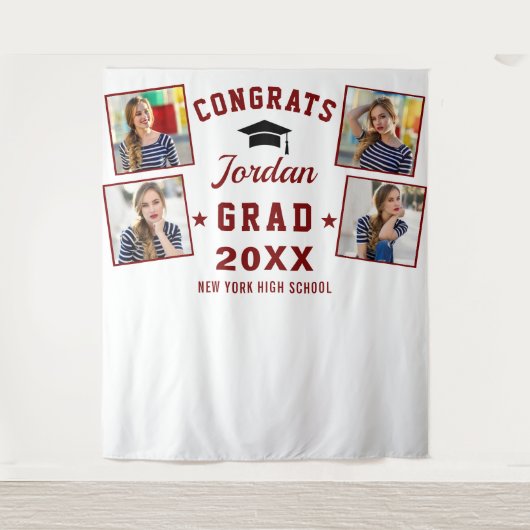 Moderne Rood Witte Afstuderen 4 Fotohokje Achtergr Wandkleed (Voorkant)