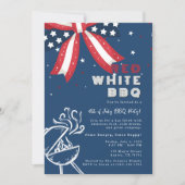 Moderne Rood Witte BBQ 4 juli Patriottisch Feestje Kaart (Voorkant)