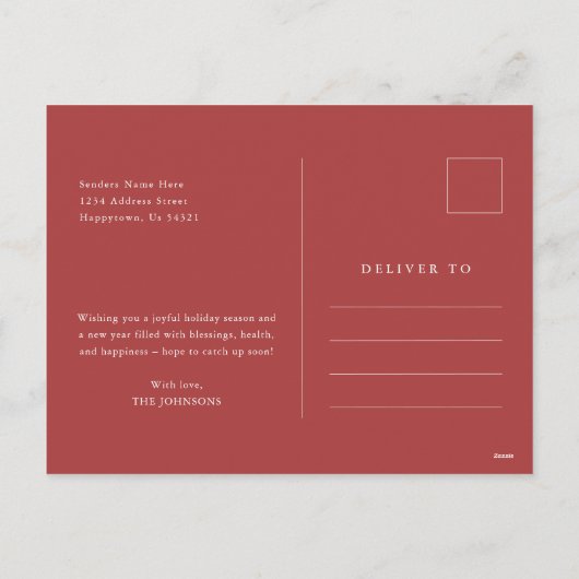 Moderne rood-witte familiefoto Kerstmis Feestdagenkaart (Achterkant)