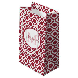 Moderne Rood-Witte Geometrische Monogram en Naam Klein Cadeauzakje