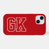 Moderne Rood Witte Monogram Initiaal Letters iPhone 15 Case (Achterkant horizontaal)