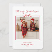 Moderne rood-witte rand kerstfoto feestdagenkaart (Voorkant)