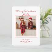 Moderne rood-witte rand kerstfoto feestdagenkaart (Staand voorkant)