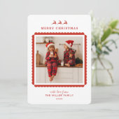 Moderne rood-witte rand kerstfoto feestdagenkaart (Staand voorkant)