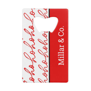Moderne rood-witte tekst kerstpatroon creditkaart flessenopener