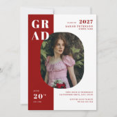 Moderne rood-witte typografie Foto Afstuderen Kaart (Voorkant)