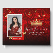 Moderne Rood Zwart Goud Elegante Foto Quinceanera Gastenboek (Voorkant)