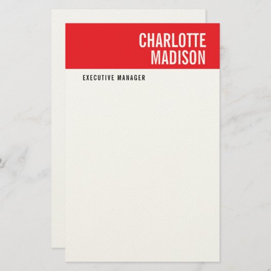 Moderne Rood Zwart Wit Trendy Minimalistisch Eenvo Briefpapier (Voorkant / Achterkant)