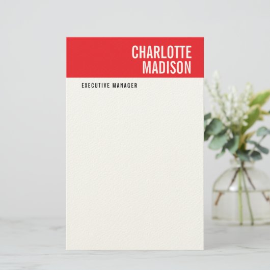 Moderne Rood Zwart Wit Trendy Minimalistisch Eenvo Briefpapier (Staand voorkant)
