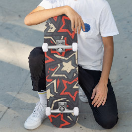 Moderne Rood Zwarte Sterren Cool Grunge Patroon Cu Persoonlijk Skateboard