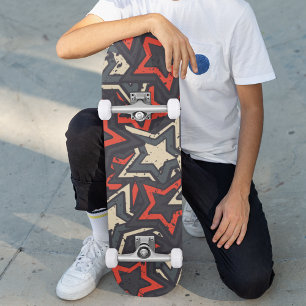 Moderne Rood Zwarte Sterren Cool Grunge Patroon Cu Persoonlijk Skateboard