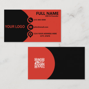 Moderne Rood-Zwarte Zakelijke QR Code Visitekaartj Visitekaartje