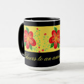 Moderne roodbloemige Mok (Voorkant links)