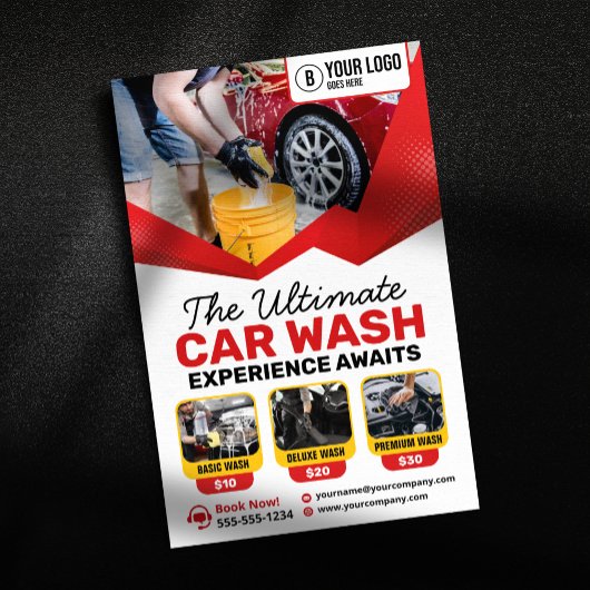 Moderne Roode Autowas Autodecoratie Autoverzorging Flyer