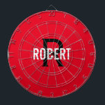 Moderne roodmonogram: dartboard dartbord<br><div class="desc">Moderne rode dartboard met een witte naam en een zwart monogram. Personaliseer met naam en initiaal.</div>