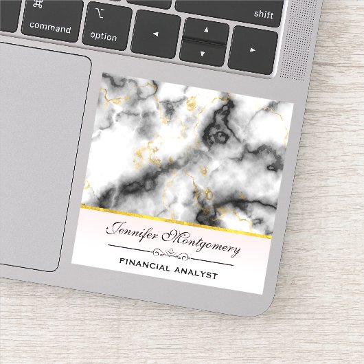 Moderne Rookgrijze Marmer met Gouden Lint Sticker (Detail)