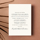 Moderne roomwitte trouwontvangst uitnodiging