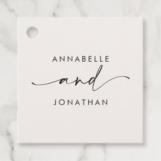 Moderne roomzwarte minuscule hedendaagse bruiloft bedankjes labels (Voorkant)