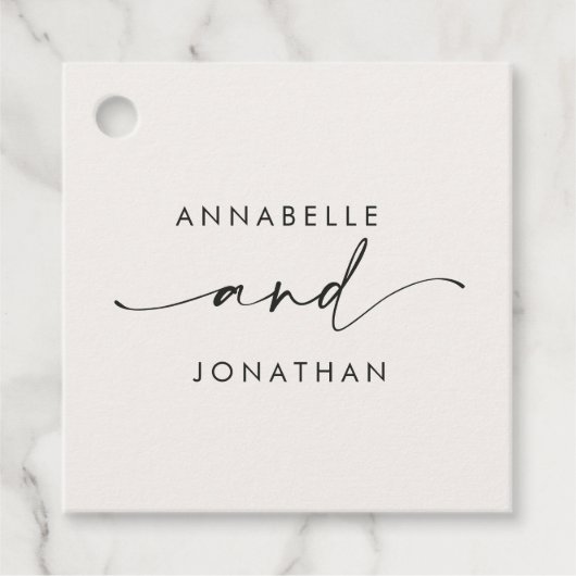 Moderne roomzwarte minuscule hedendaagse bruiloft bedankjes labels (Voorkant)