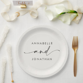 Moderne roomzwarte minuscule hedendaagse bruiloft papieren bordje