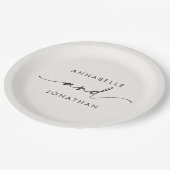 Moderne roomzwarte minuscule hedendaagse bruiloft papieren bordje (Gekanteld)