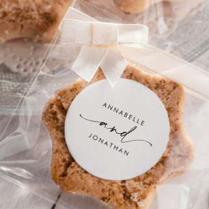 Moderne roomzwarte minuscule hedendaagse bruiloft ronde sticker