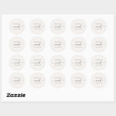 Moderne roomzwarte minuscule hedendaagse bruiloft ronde sticker (Vel)