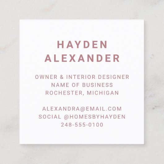 Moderne Roos aangepaste zakelijke Logo Vierkante Visitekaartje (Achterkant)