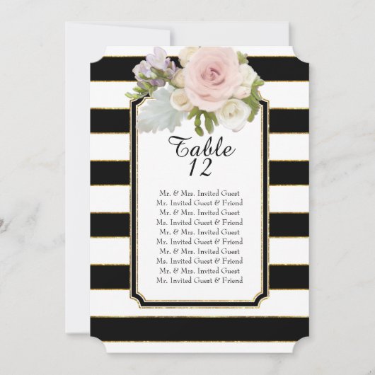 Moderne Roos Bloemige Brede Gestreepte Tafel Zitpl Kaart (Voorkant)