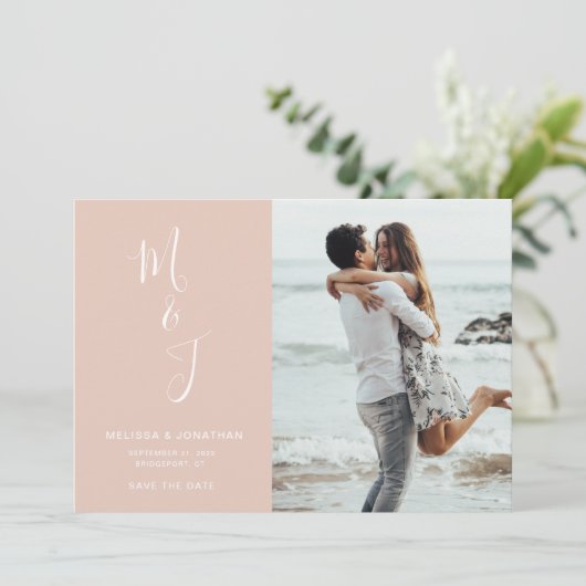 Moderne Roos Blush Botanical Weddenschap bespaart  Save The Date (Staand voorkant)