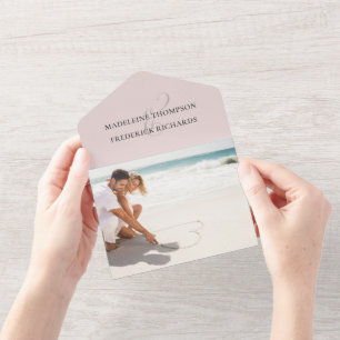 Moderne Roos foto minimalistische QR-code RSVP All In One Uitnodiging