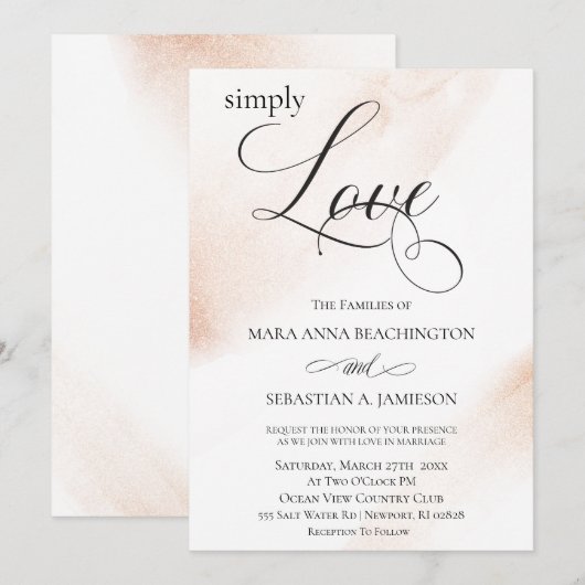 *~* Moderne Roos Gold Abstracte Waterverf bruiloft Kaart (Voorkant / Achterkant)