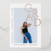 Moderne Roos Gold Afstuderen Real Folie Uitnodiging (Voorkant)