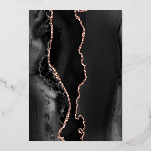 Moderne Roos Gold Black Agate Wedding Folie Uitnodiging (Achterkant)