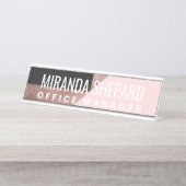 Moderne Roos Gold Black Blush Pink Geometric Bureau Naambordje (Voorkant)