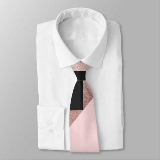 Moderne Roos Gold Black Blush Pink Geometric Stropdas (Gebonden)