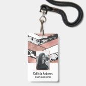 Moderne Roos Gold Black Glitter Marble Geometric Badge (Front with Lanyard)